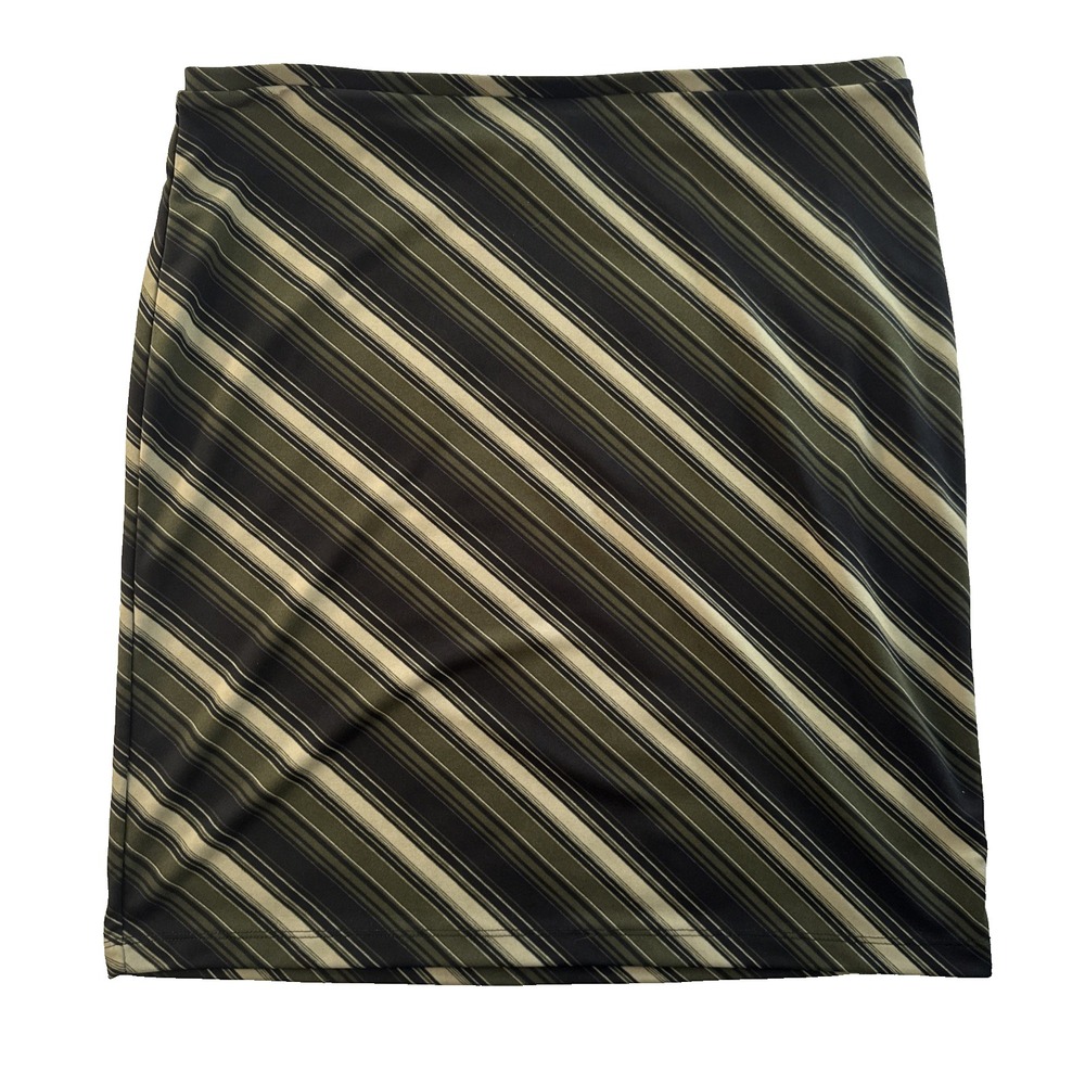 Sandra Y2K A Line Mini Skirt Large Black Green Striped Lined 90s